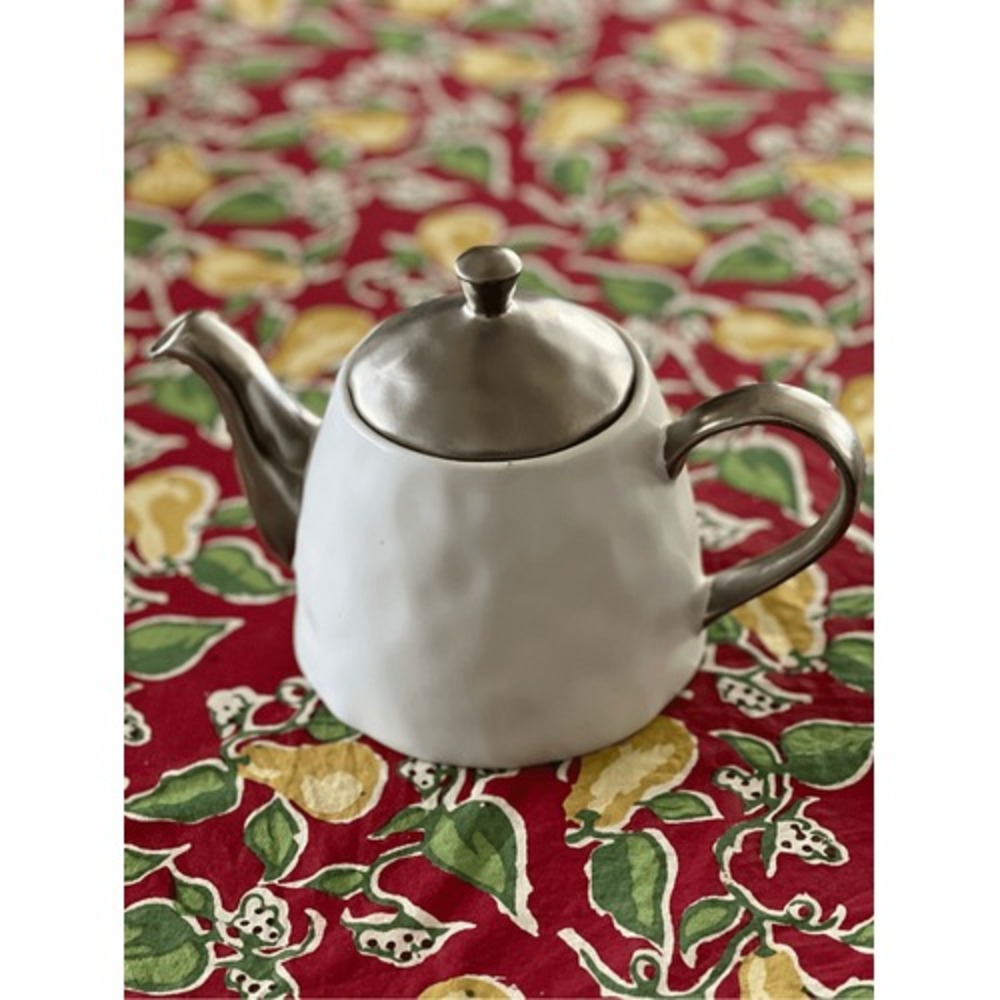 Nicole Miller Silver and White Shabby Chic Hammered Look Teapot